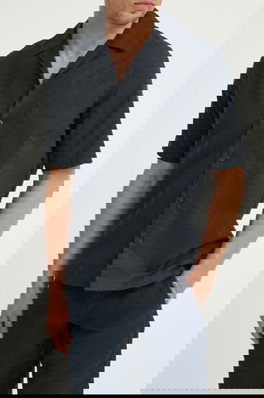 Paita Samsoe Samsoe Samsoe Samsoe SAOSCAR Linen Blend Resort Shirt Tummansininen | M24200074, 3