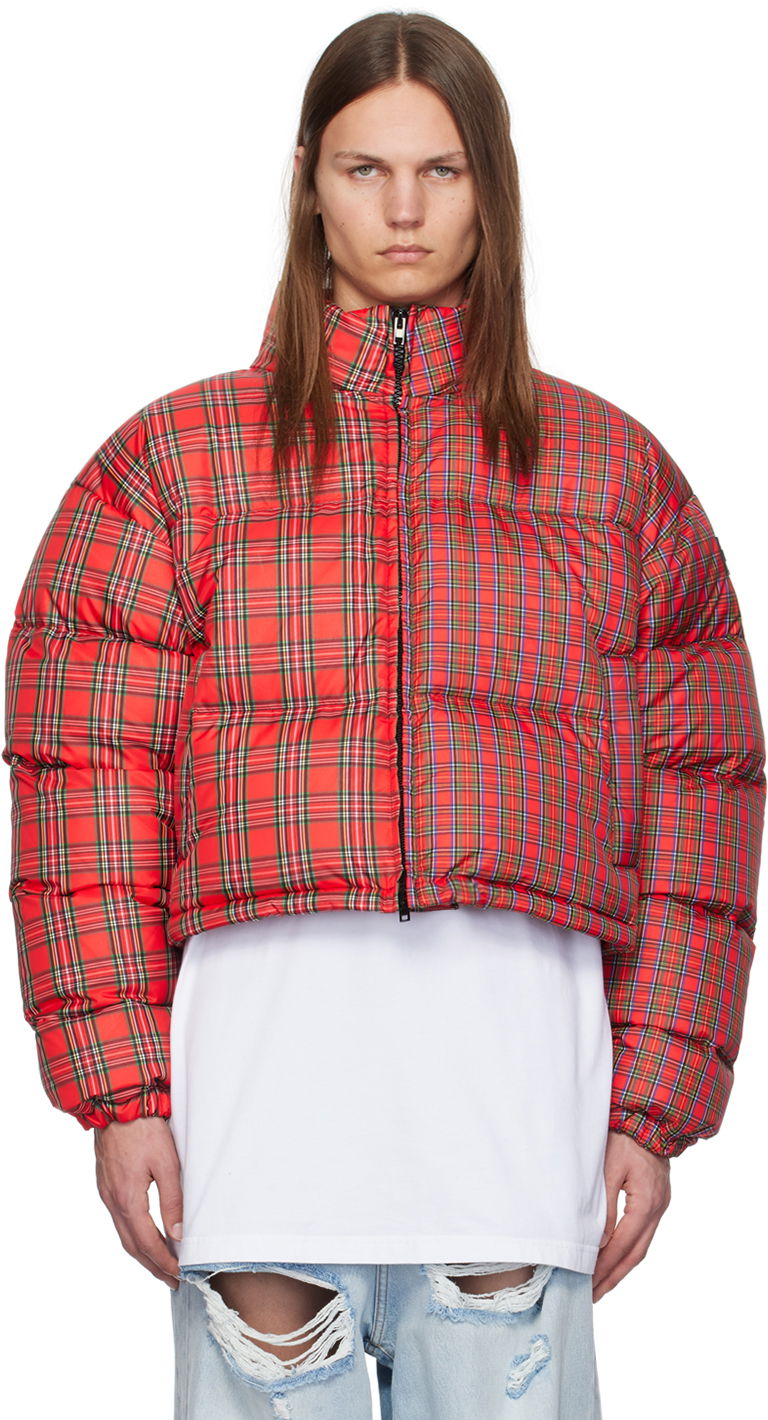Puffer takki VETEMENTS Red Check Print Puffer Jacket Punainen | UA65JA116R