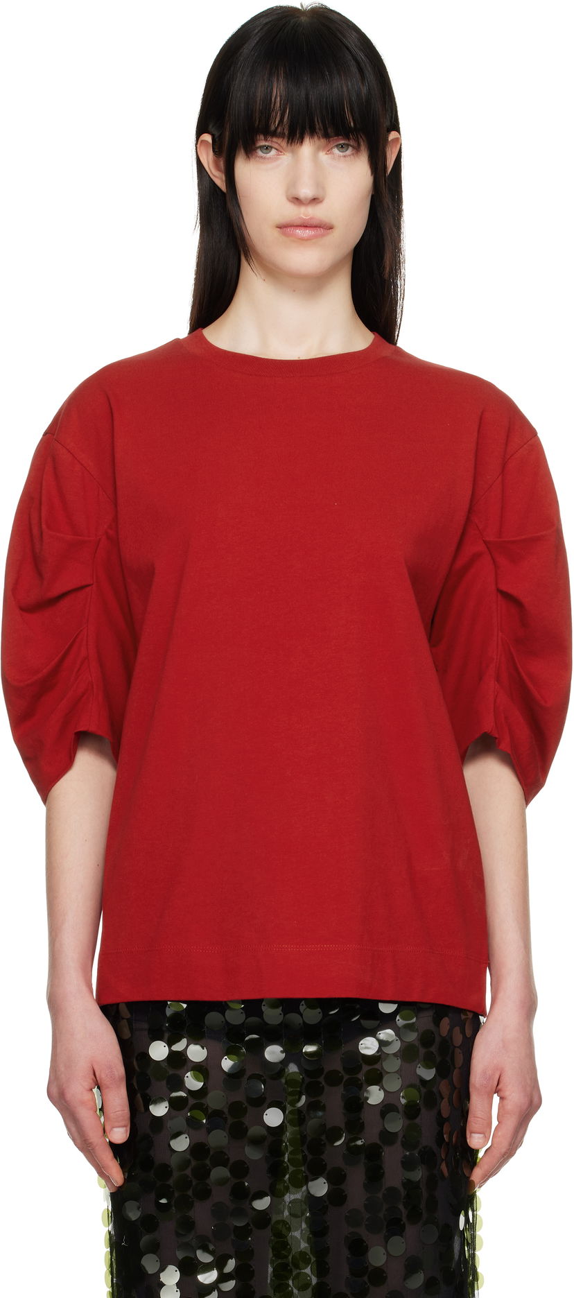 T-paita Dries Van Noten Dries Van Noten Pleated T-Shirt Punainen | 251-011141-1603