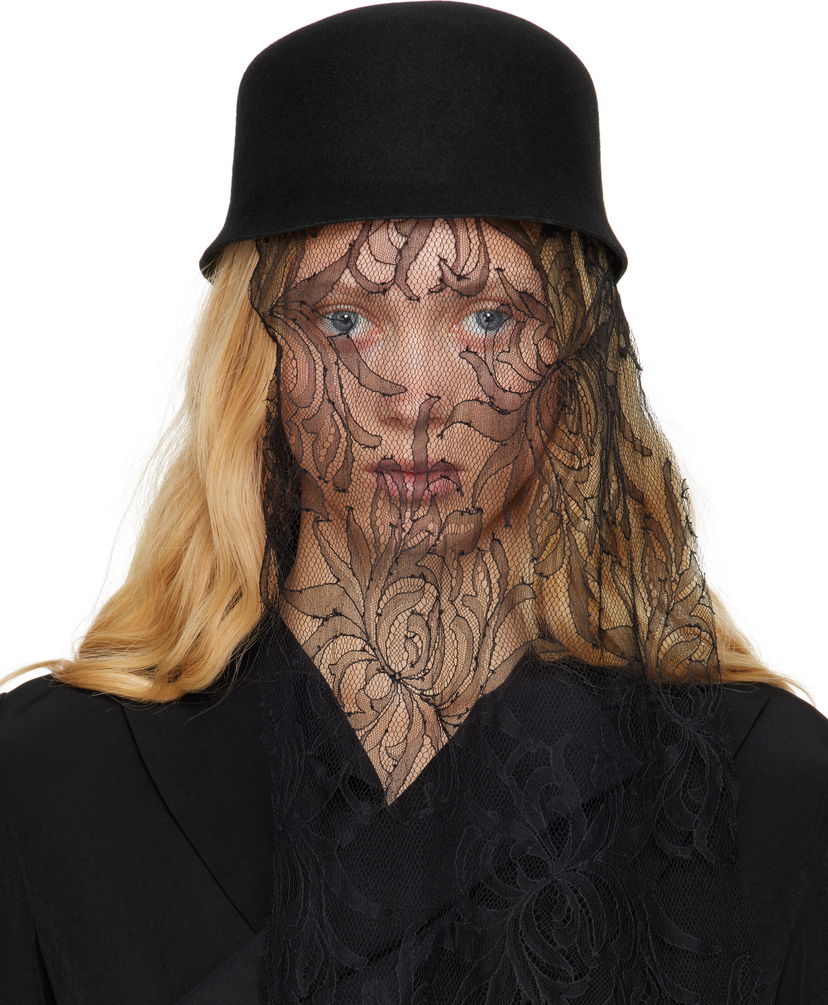 Hattu Yohji Yamamoto Yohji Yamamoto Lace Veil Felt Hat Musta | FP-H08-867