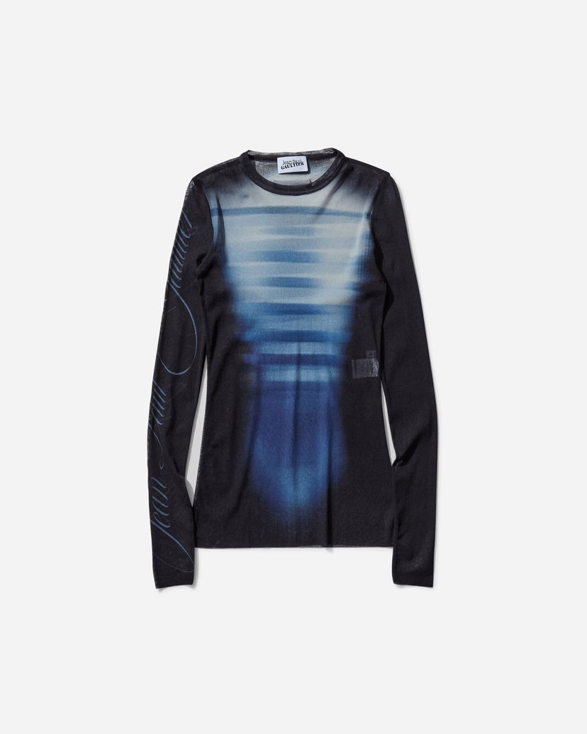 T-paita Jean Paul Gaultier Longsleeve Top with Sleeves Print Musta | 25-33-F-TO257-T576 595601