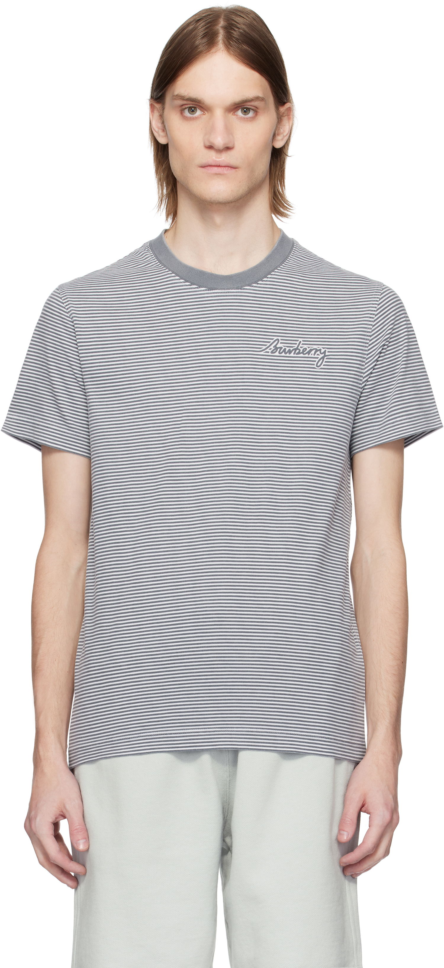 T-paita Burberry Burberry Cotton Striped T-Shirt Harmaa | 8109141, 0