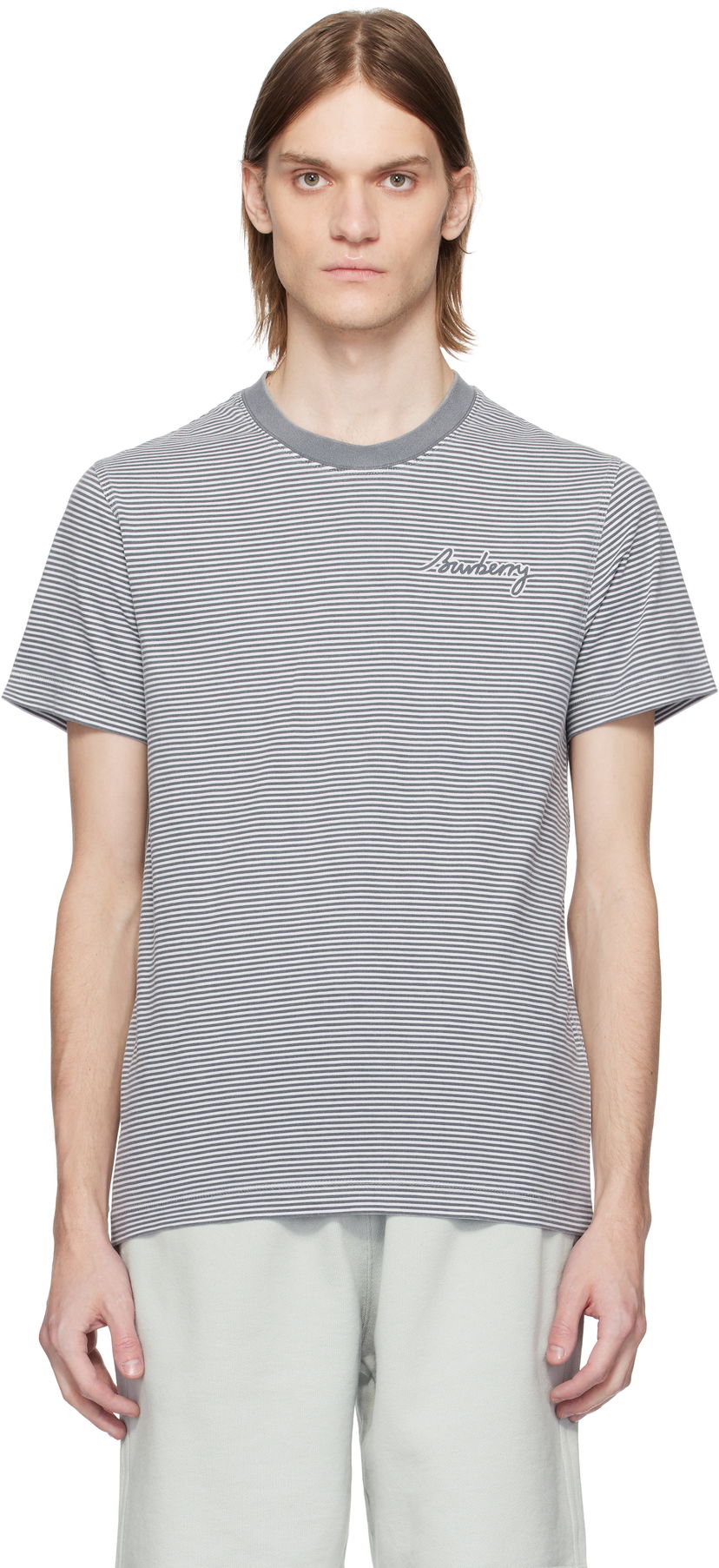 T-paita Burberry Burberry Cotton Striped T-Shirt Harmaa | 8109141