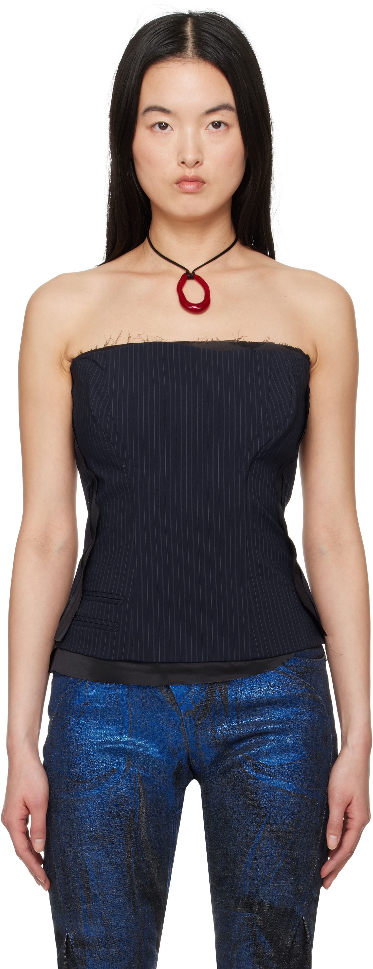 Crop top Ottolinger Ottolinger Pinstripe Corsage Top Musta | 12310302301, 0