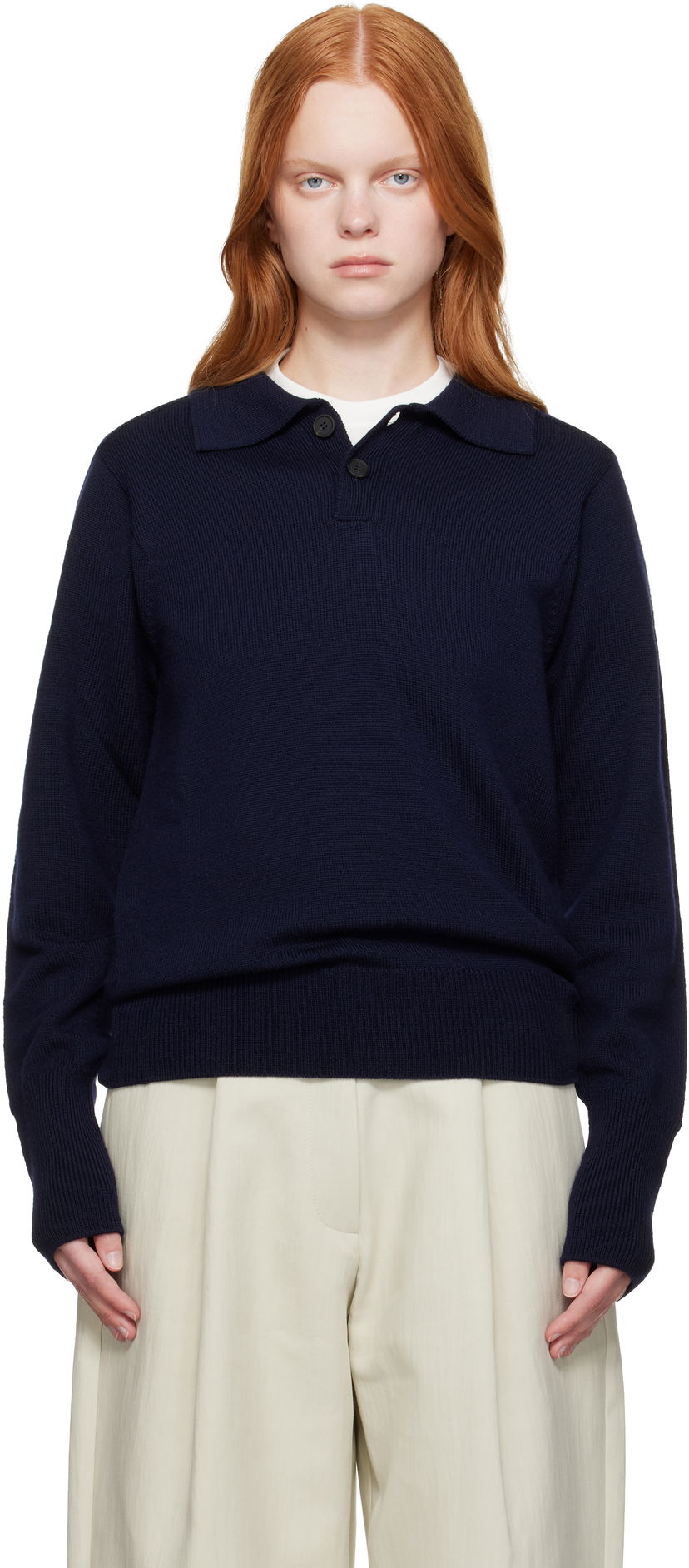 Villapaita Studio Nicholson Studio Nicholson Sark Polo Sweater Tummansininen | SARK SN - 1503