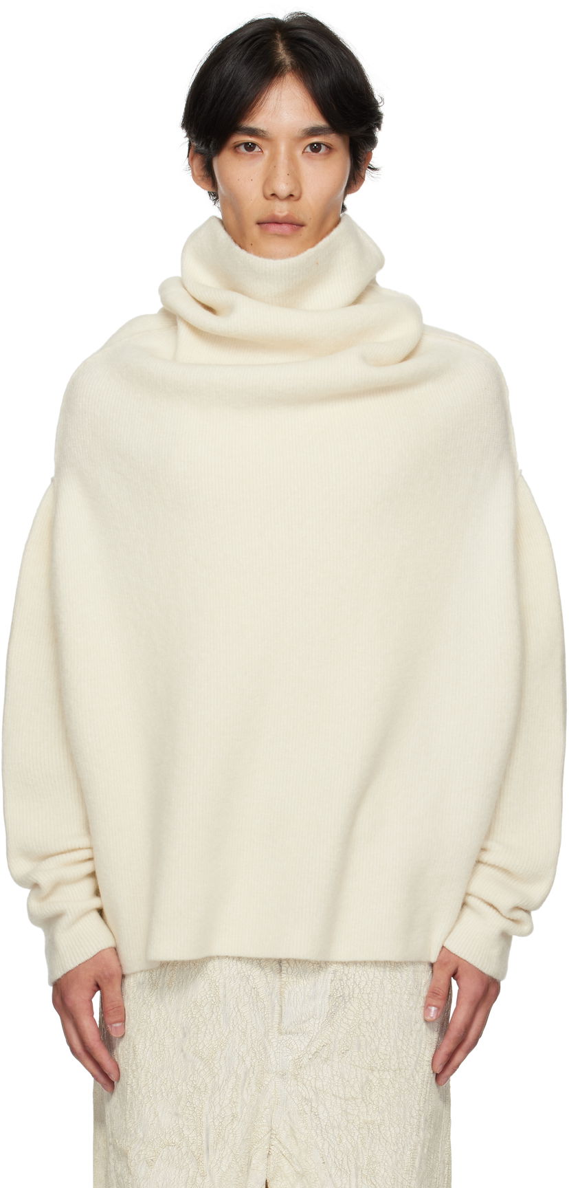 Villapaita Rick Owens Rick Owens Concordians Shroud Cowl Neck Sweater Valkoinen | RU02E1692 KWP