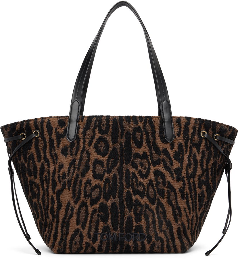 Kangaskassi Tom Ford Tom Ford Jacquard & Calfskin Large Tote Ruskea | L1876-TSY057G