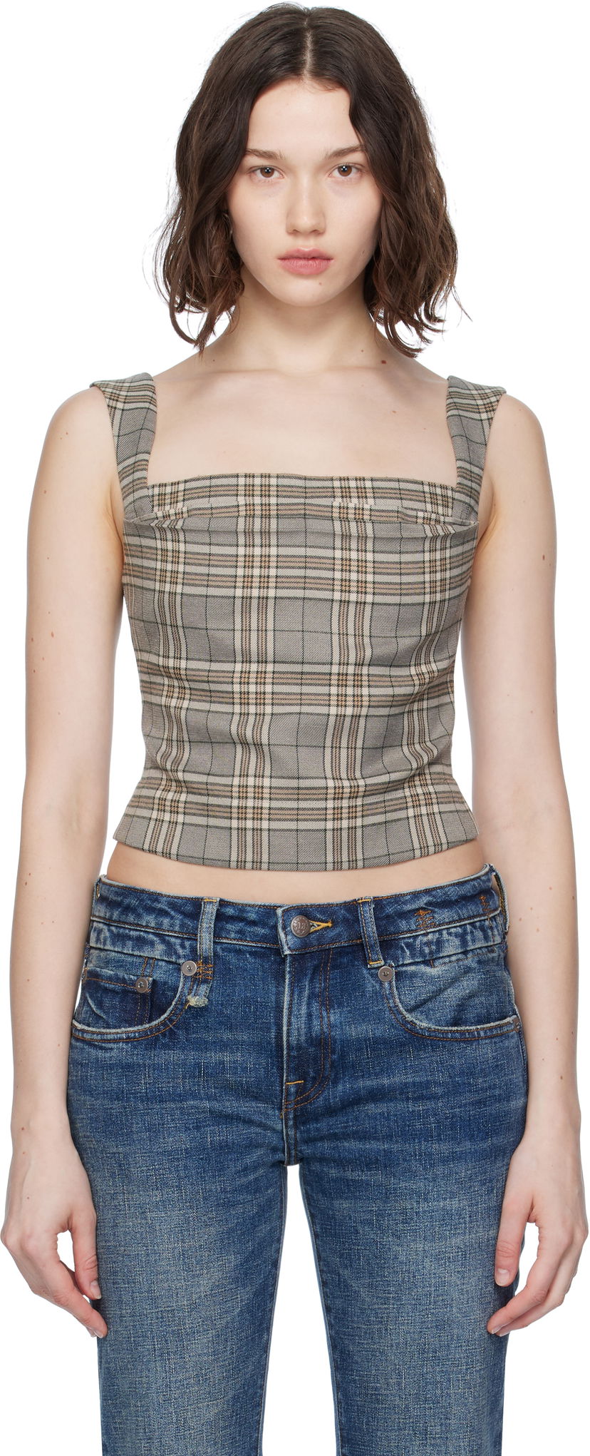 Tankkitoppi Miaou Miaou Imogene Plaid Sleeveless Top Beige | 7023PLWPLD