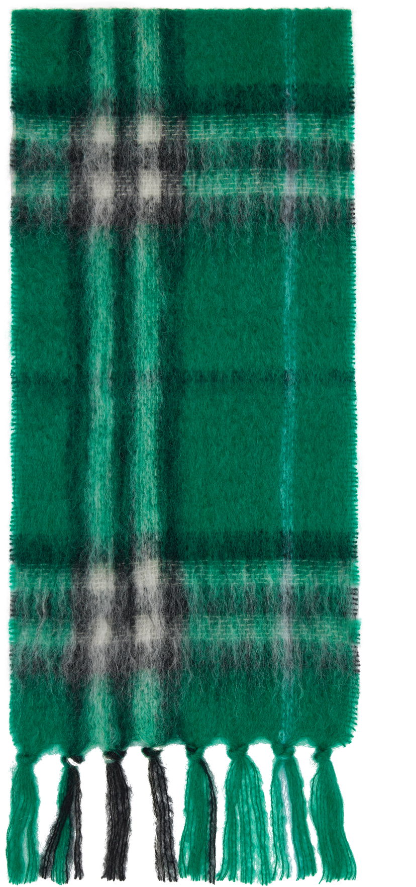 Huivi Burberry Burberry Check Mohair Wool Scarf with Tassels Vihreä | 8112968