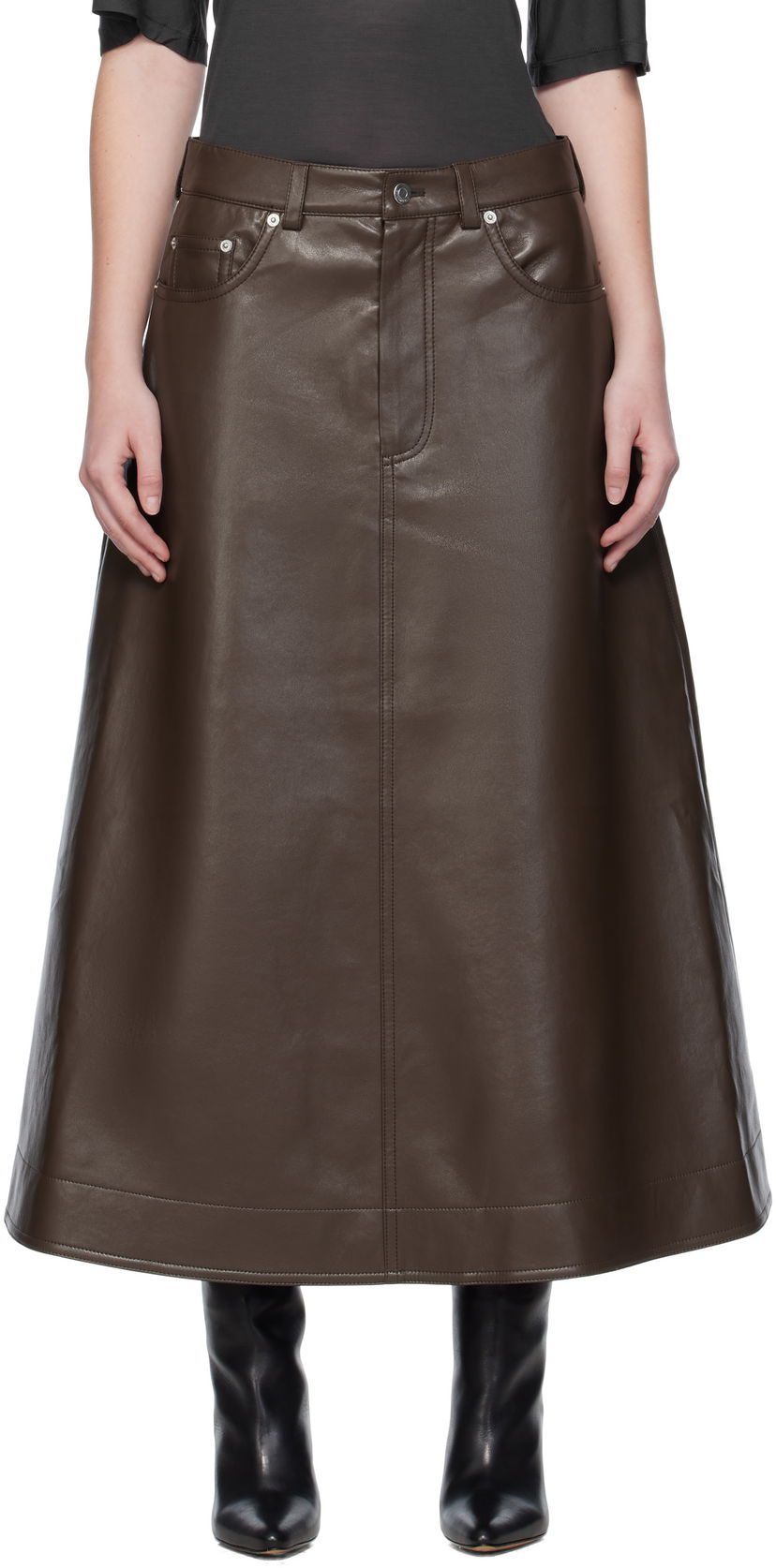 Hame Nanushka Nanushka Cintia Regenerated Leather Maxi Skirt Ruskea | NW25PFSK15478