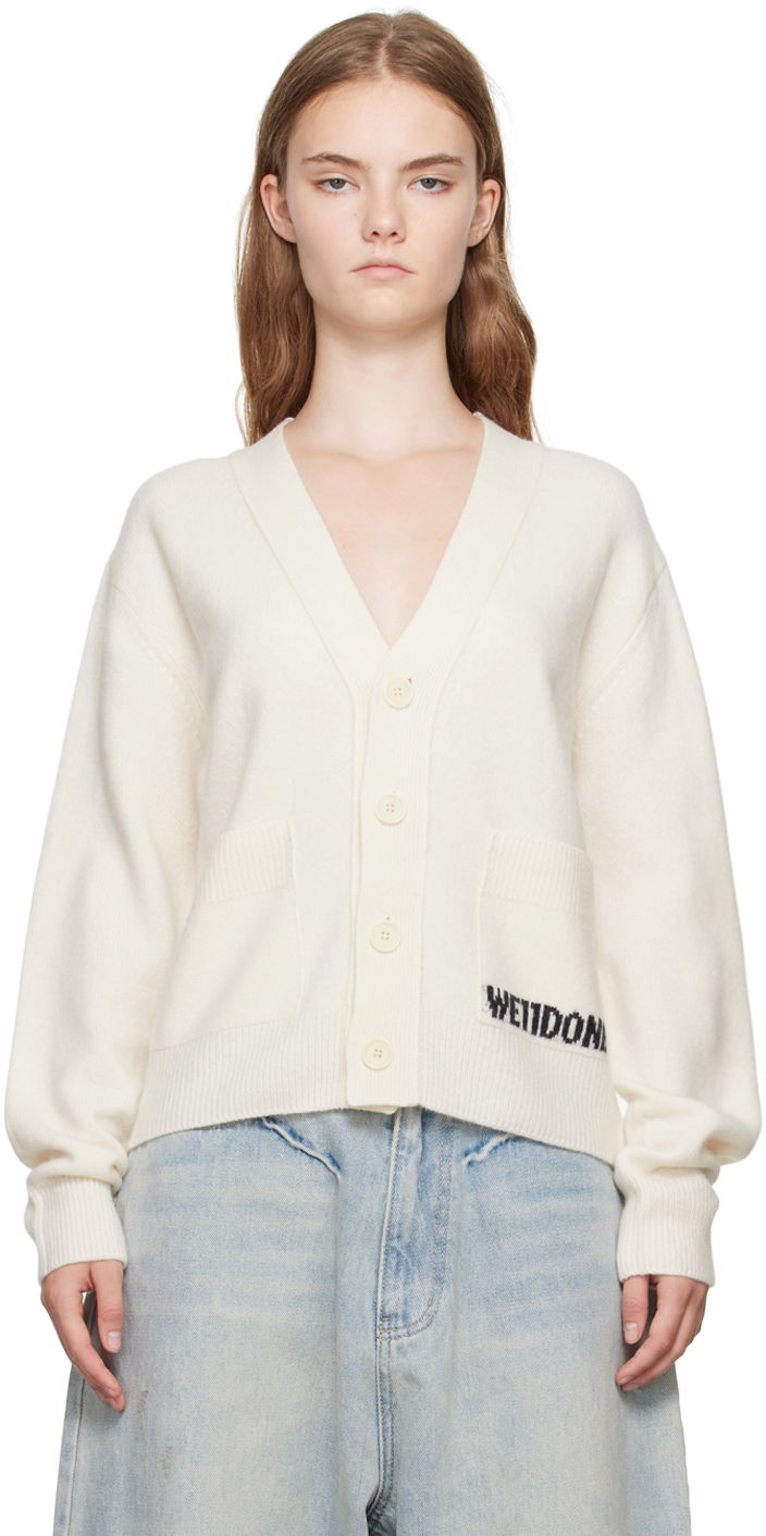 Villapaita We11done Jacquard-Logo  Cardigan Valkoinen | WD-KC3-23-621-U-IV