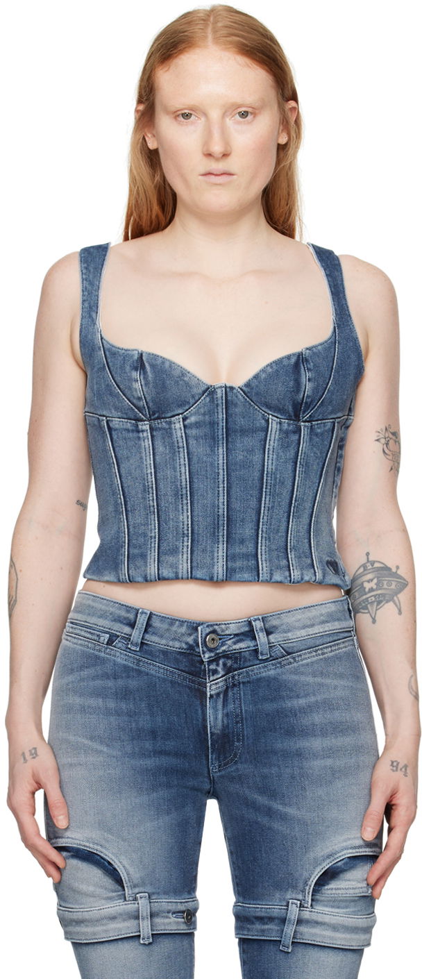 Tankkitoppi Off-White Blue Bustier Denim Tank Top Sininen | OWYP007S24DEN0014000, 0