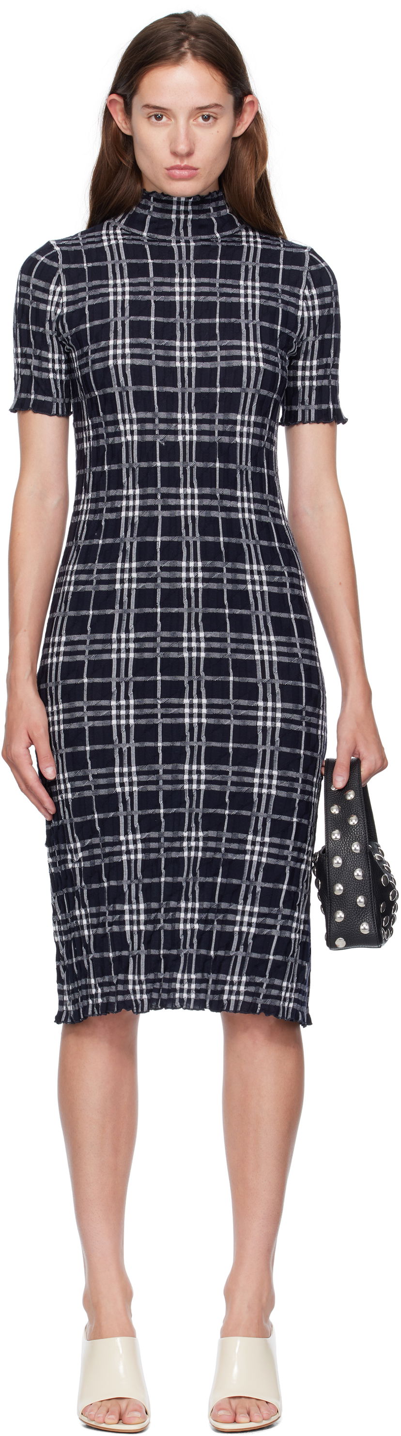 Mekko Burberry Burberry Check Wool Blend Midi Dress Tummansininen | 8111428