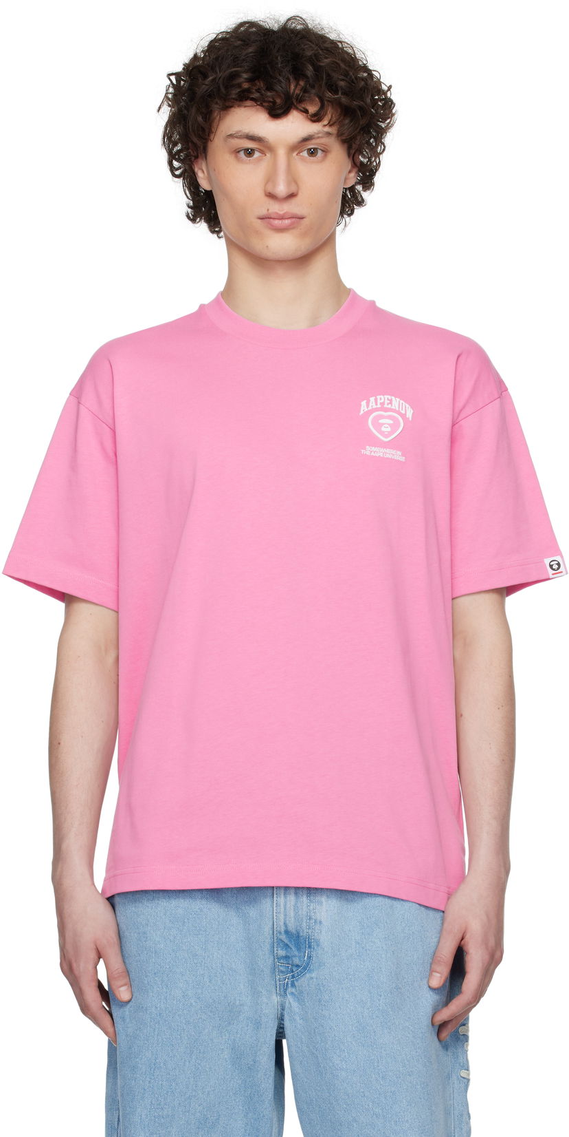T-paita AAPE by A Bathing Ape AAPE by A Bathing Ape 'AAPE Now' Moonface Heart Logo T-Shirt Vaaleanpunainen | AAPTEM1600XXNPKX