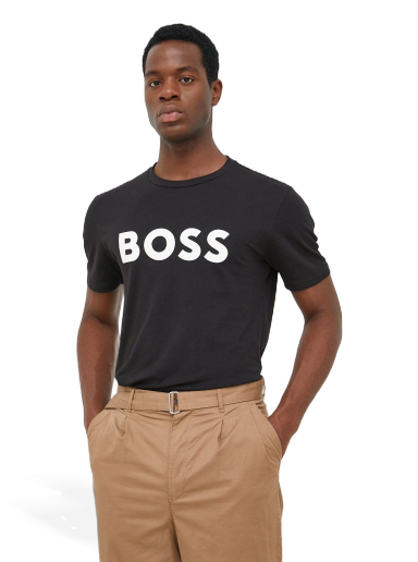 T-paita BOSS Cotton Jersey T-Shirt Rubber-Print Logo Musta | 50481923