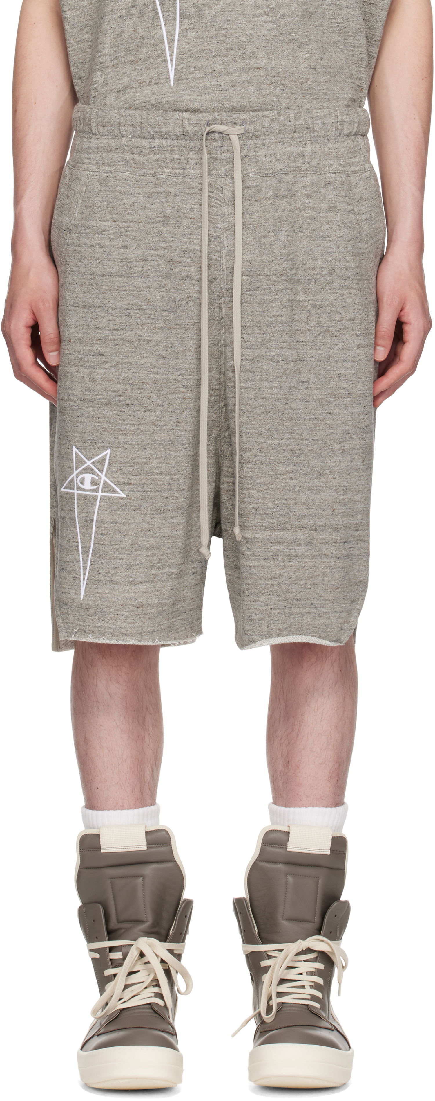 Shortsit Rick Owens Rick Owens Champion Edition Beveled Pods Shorts Harmaa | CM01E1687 CHMJ MELANGE JERSEY, 0