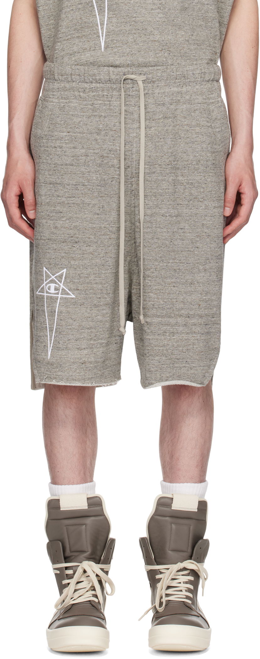 Shortsit Rick Owens Rick Owens Champion Edition Beveled Pods Shorts Harmaa | CM01E1687 CHMJ MELANGE JERSEY