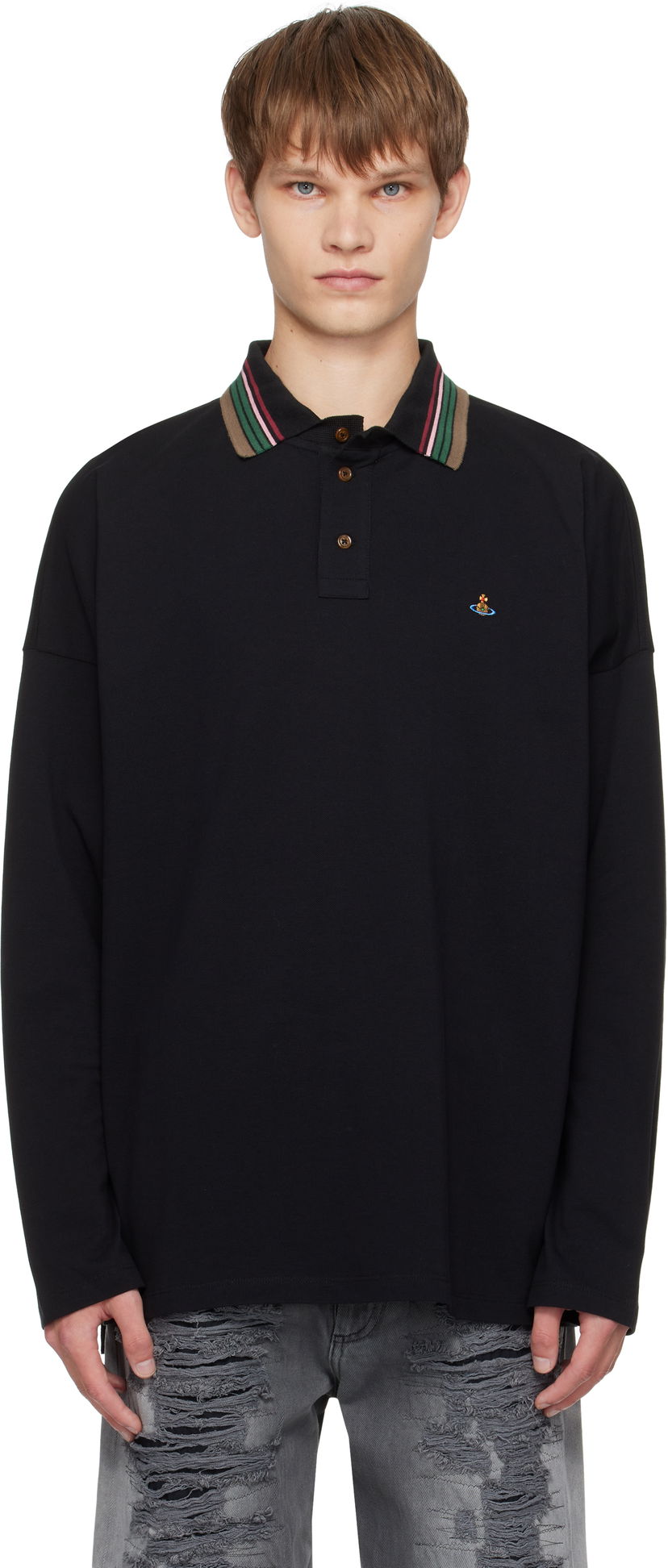 Poolopaita Vivienne Westwood Vivienne Westwood Oversized Long Sleeve Polo Musta | 2H01000Q-J0009-