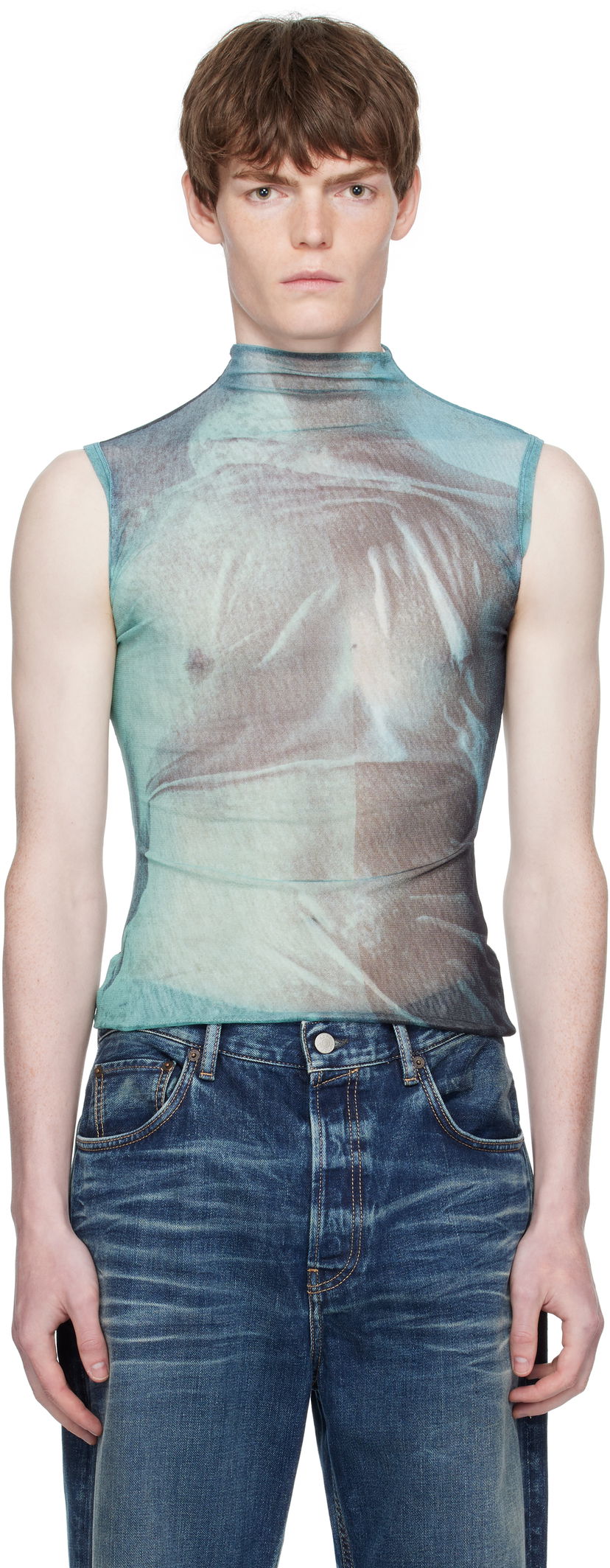 Tankkitoppi Jean Paul Gaultier Jean Paul Gaultier Printed Sleeveless Turtleneck Turkoosi | 25/03-W-TO311-M004P-5557