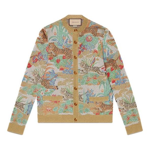 Villapaita Gucci Gucci Tiger Jacquard Cardigan Beige | 686495-XKB8U-7257