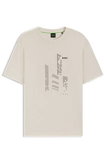 T-paita BOSS BOSS Relaxed-Fit Cotton Jersey T-Shirt with City Graphic Print Beige | 50552184
