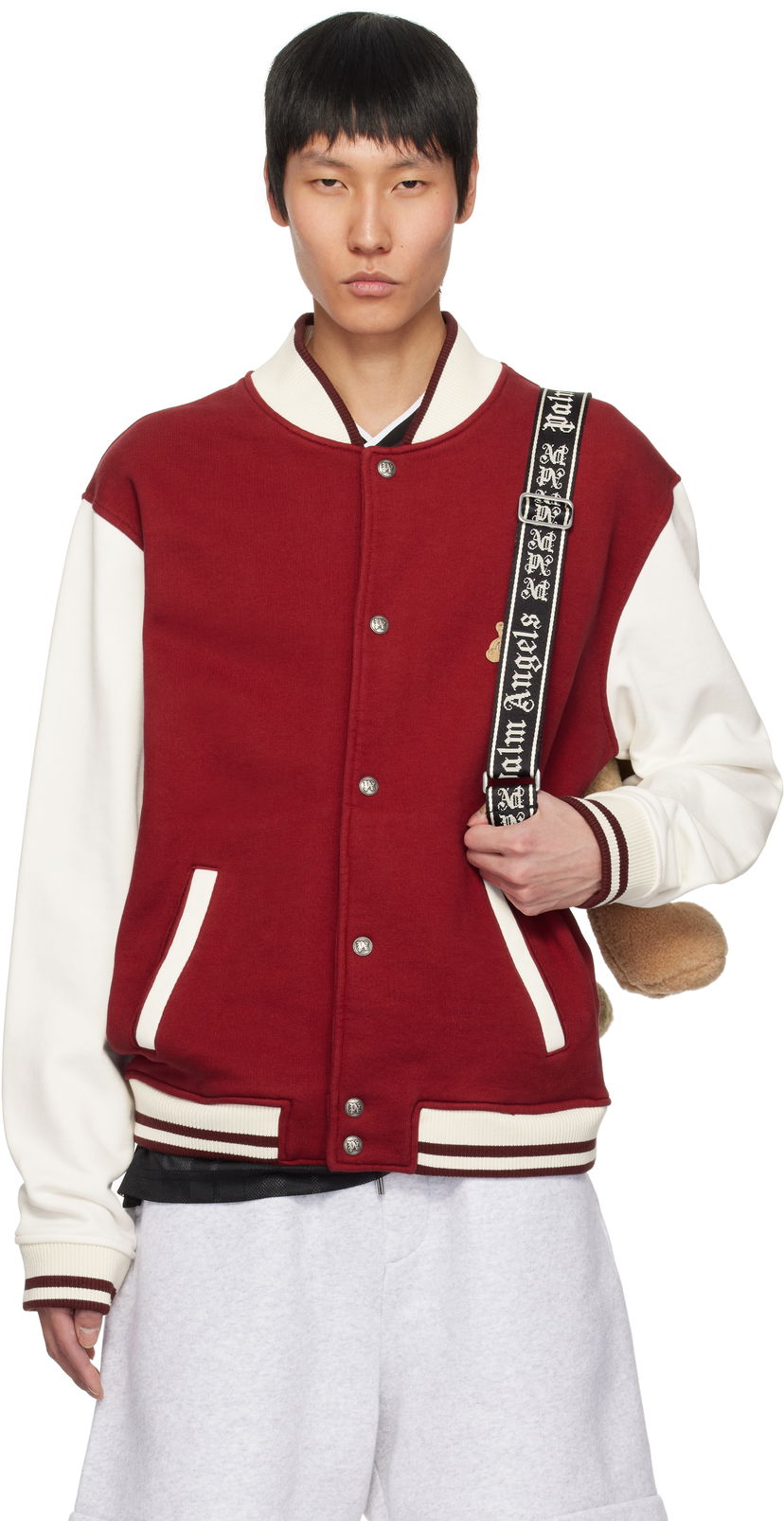 Bomber-takki Palm Angels Palm Angels 'Bear in Mind' Varsity Bomber Jacket Punainen | PMEK011S25FAB0012503