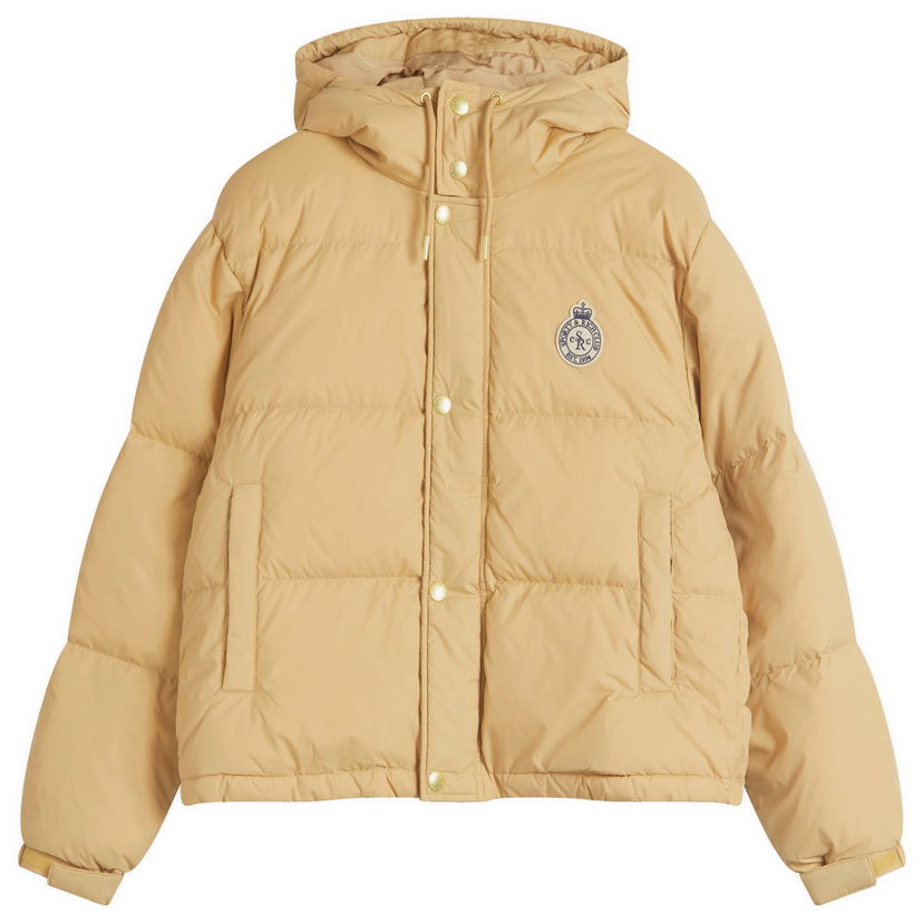 Puffer takki Sporty & Rich Sporty & Rich Crown Logo Hooded Puffer Jacket, Size Large Beige | OW020500202BE01-BEI