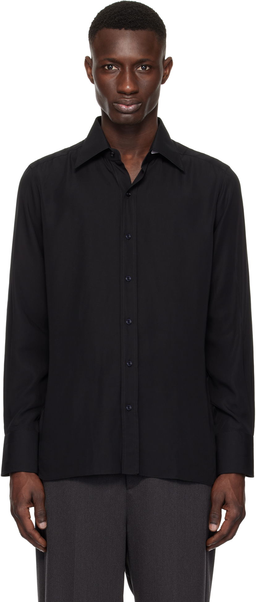 Paita Tom Ford TOM FORD Lightweight Lyocell Slim Fit Shirt Musta | HSBC01-LYS03