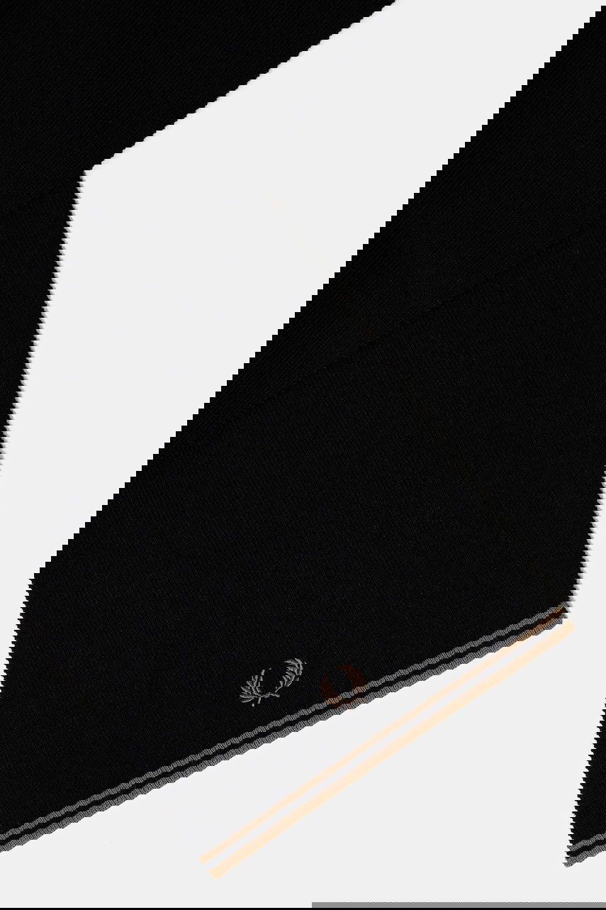 Huivi Fred Perry Wool-Blend Knitted Scarf with Wooden Ring and Striped Hem Musta | C9152, 1