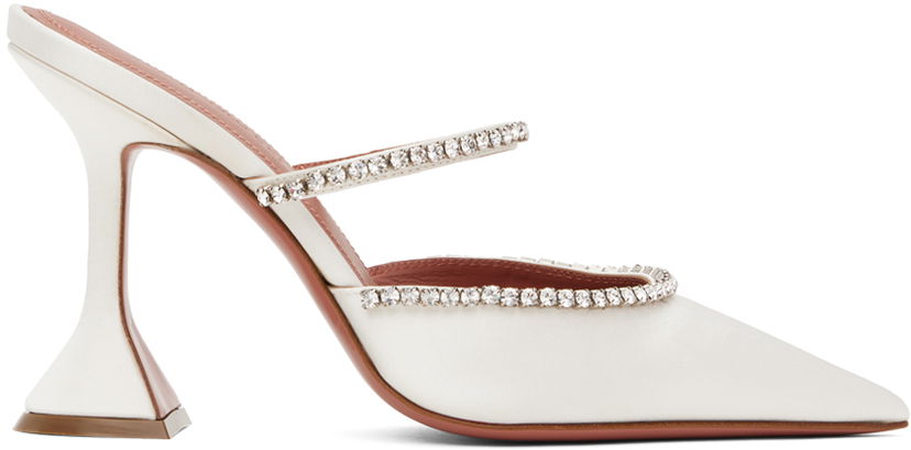 Tennarit ja kengät Amina Muaddi Crystal-Embellished Satin Mule Heels Valkoinen | GILDA MULE CL SATIN