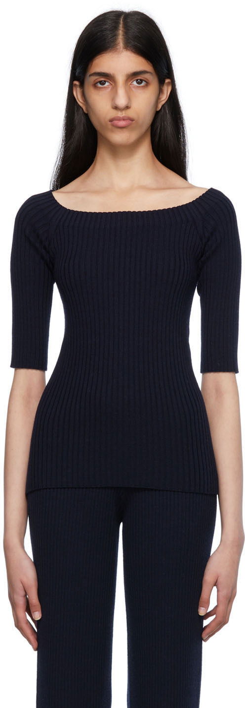Villapaita CHLOÉ Chloé Off-The-Shoulder Knit Top Tummansininen | CHC22AMP02650