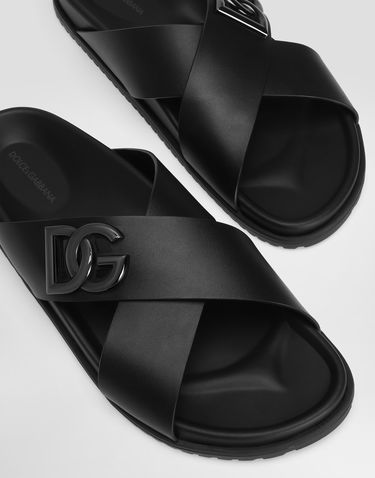 Asusteet Dolce & Gabbana Dolce & Gabbana Calfskin Slides with DG Logo Musta | A80525A9Q6780999, 3