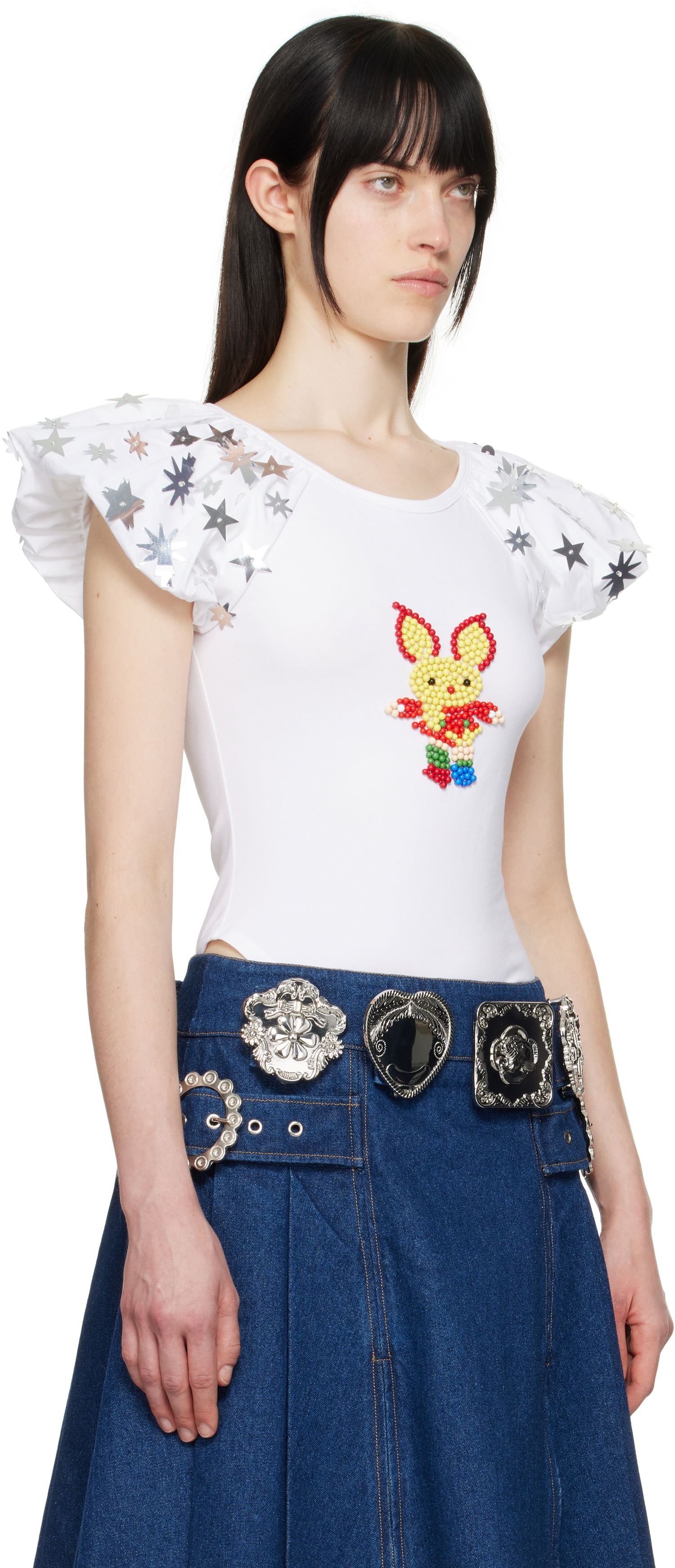 T-paita Chopova Lowena Chopova Lowena Angelica Beaded Star-Sleeve T-Shirt Valkoinen | 2289, 1