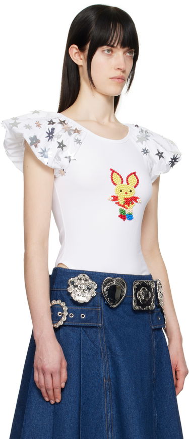 T-paita Chopova Lowena Chopova Lowena Angelica Beaded Star-Sleeve T-Shirt Valkoinen | 2289, 1