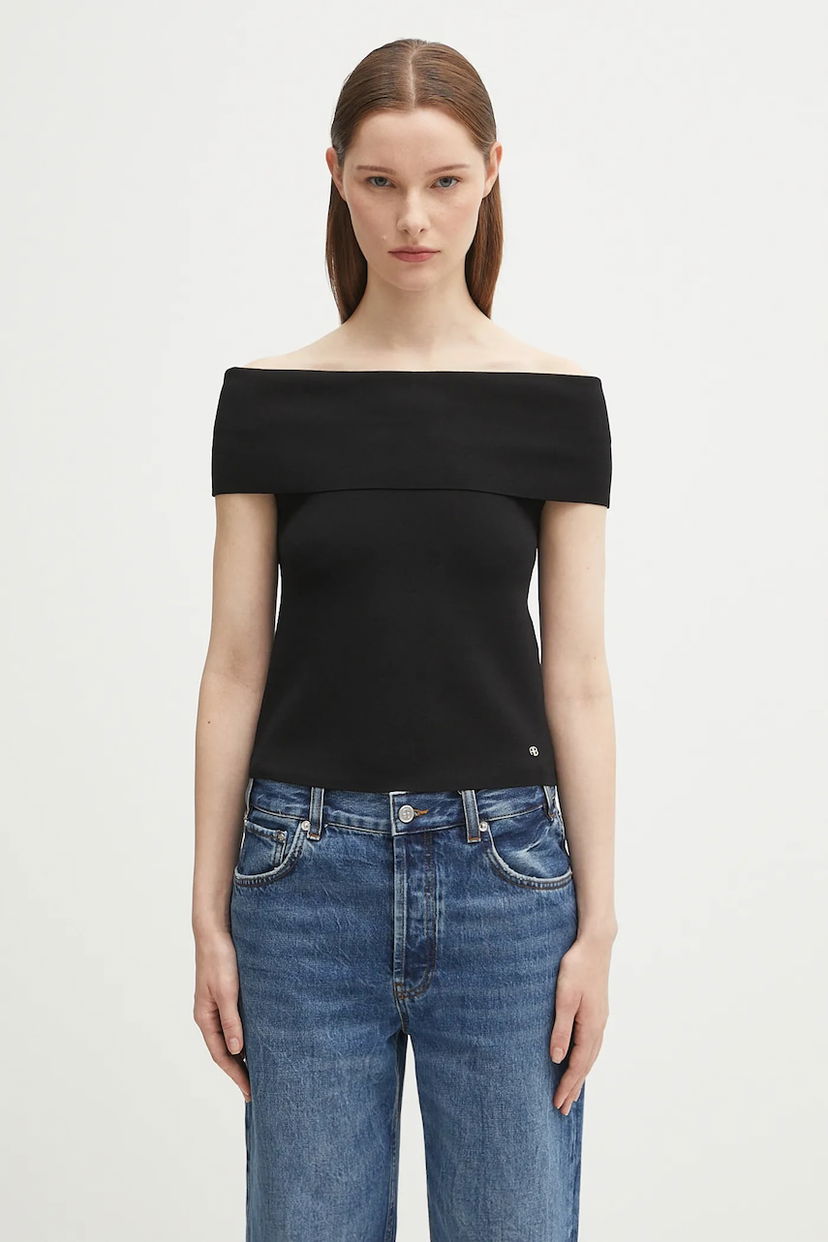 Tankkitoppi Anine Bing Anine Bing Francis Off-The-Shoulder Knit Top Musta | A.09.11203