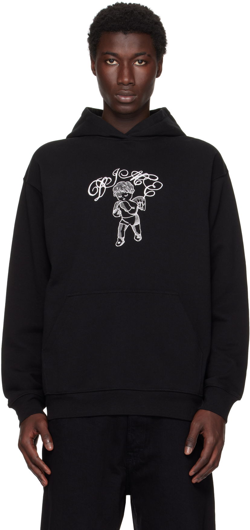Huppari Dime Embroidered Fighter Hoodie Musta | DIMESU2544BLK