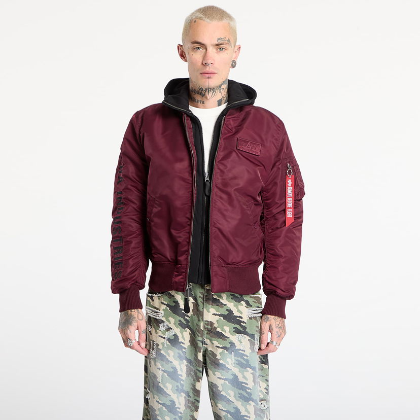 Bomber-takki Alpha Industries MA-1 D-Tec Sleeve Embroidery Bomber Jacket Burgundia | 133104-608