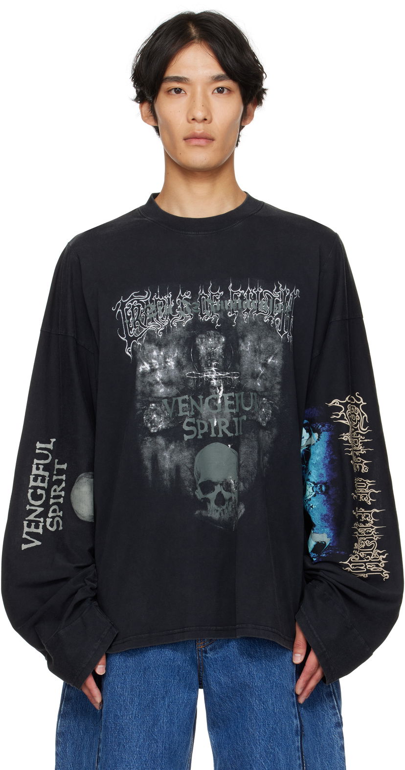 T-paita VETEMENTS Vetements Cradle of Filth 'Spirit' Cut-Up Longsleeve T-Shirt Musta | UCF76LS680M