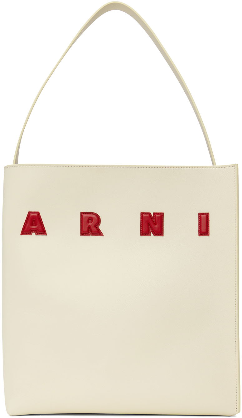 Kangaskassi Marni Medium Leather Museo Patches Tote Valkoinen | SHMP0106U0 P6483