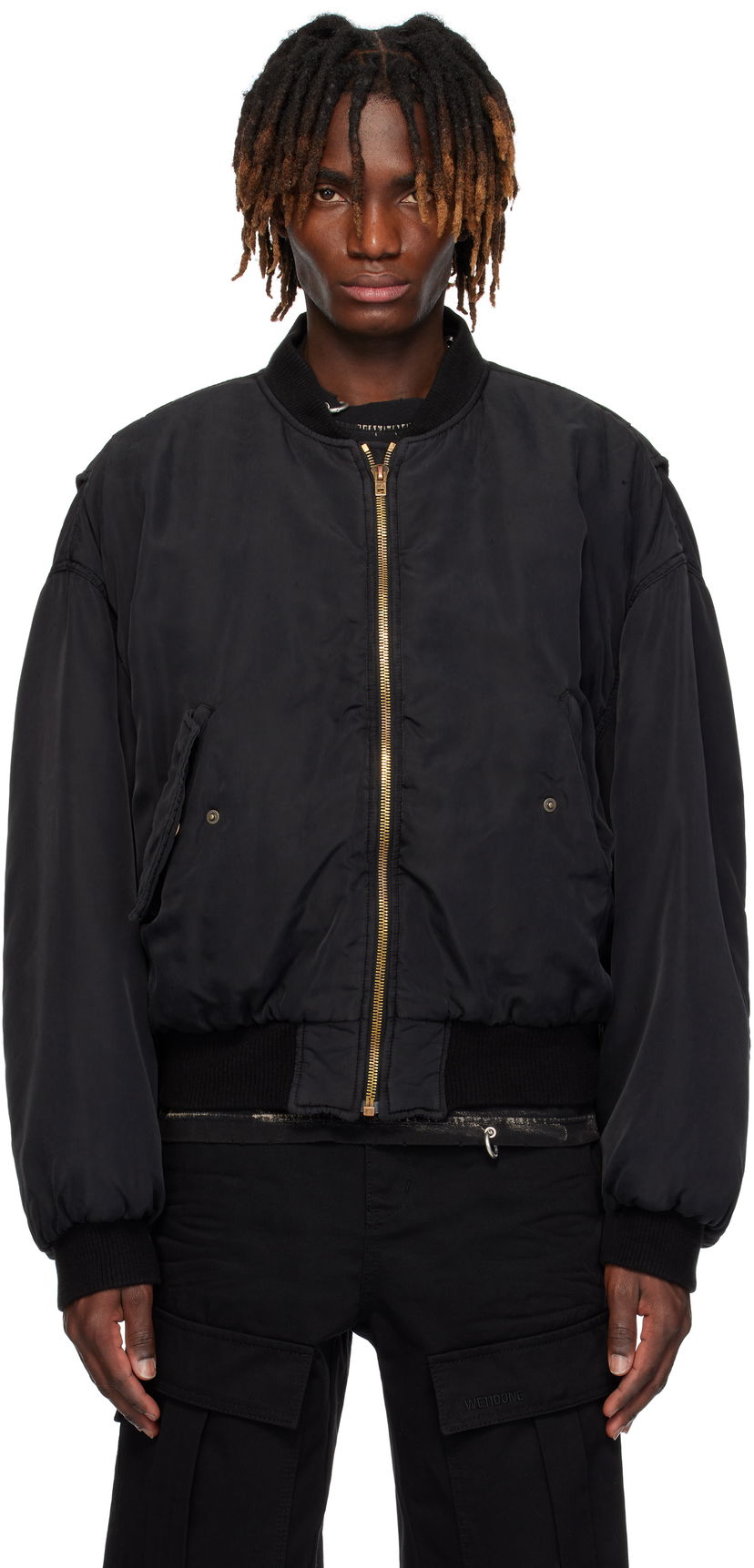 Bomber-takki We11done We11done Curved Bomber Jacket Musta | WD-JP0-25-005-U-BK