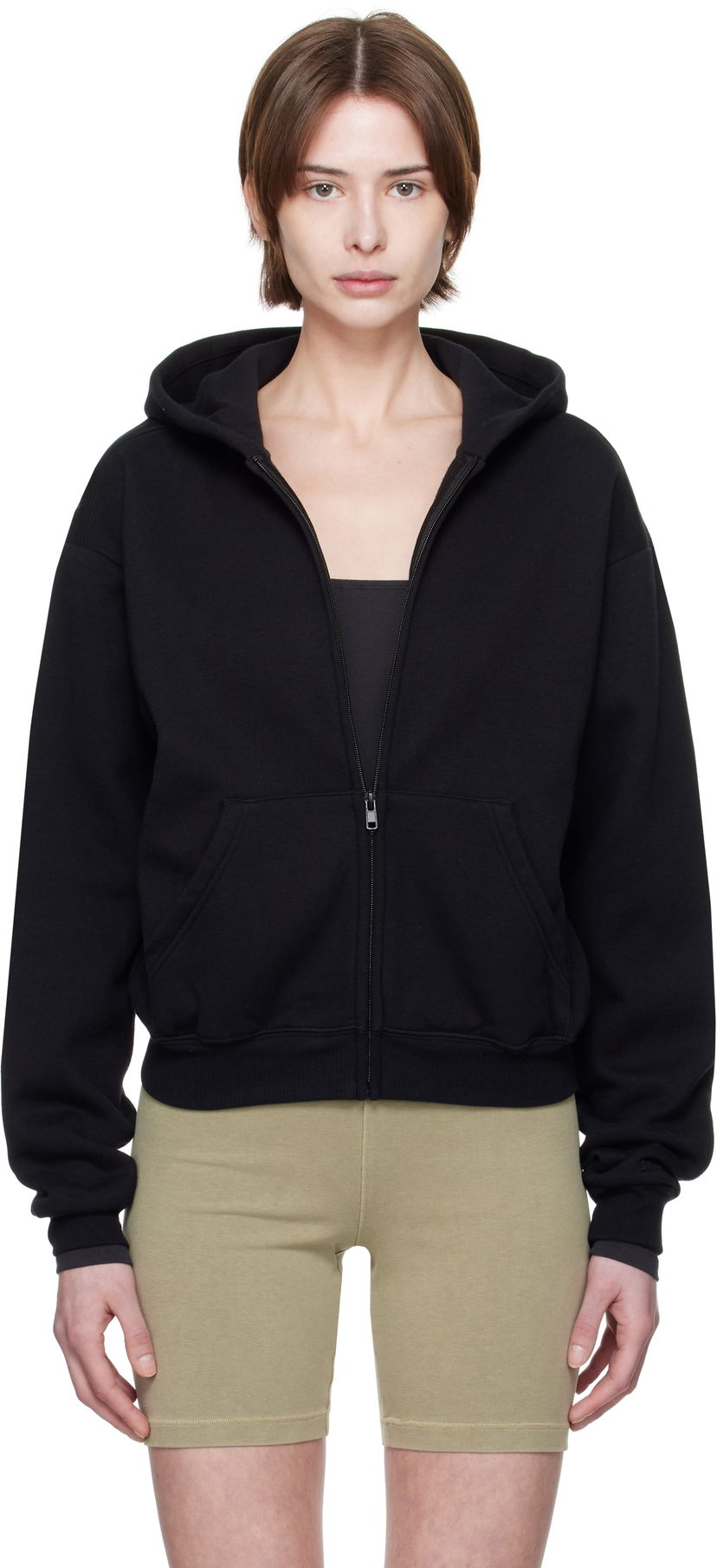 Huppari SKIMS SKIMS Cotton Fleece Classic Zip Hoodie Musta | ZU-ZUP-8366W