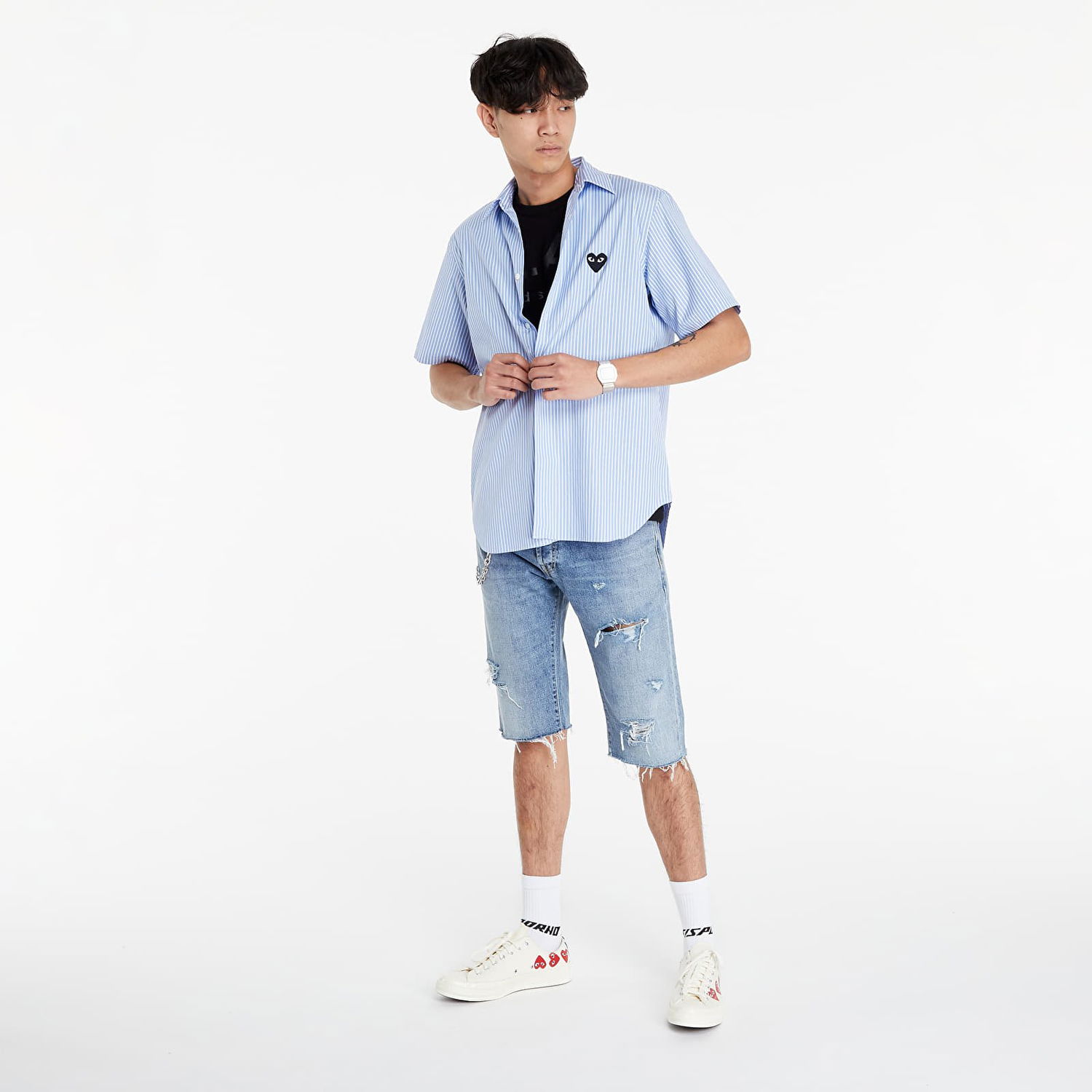 Paita Comme des Garçons PLAY Black Heart Striped Shirt Sininen | AZB020 Blue, 0