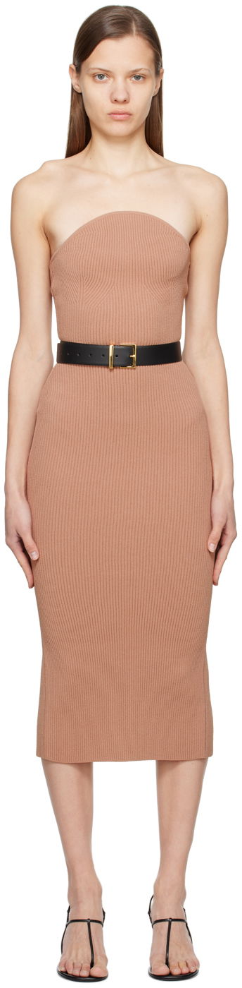 Mekko Khaite 'The Rumer' Strapless Midi Dress Beige | 8833400