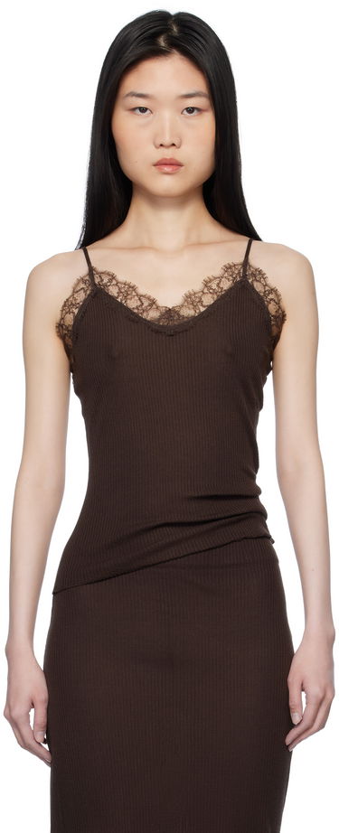 Mekko The Row The Row Ikee Lace-Trim Ribbed Knit Camisole Dress Ruskea | 8426-Y136, 0