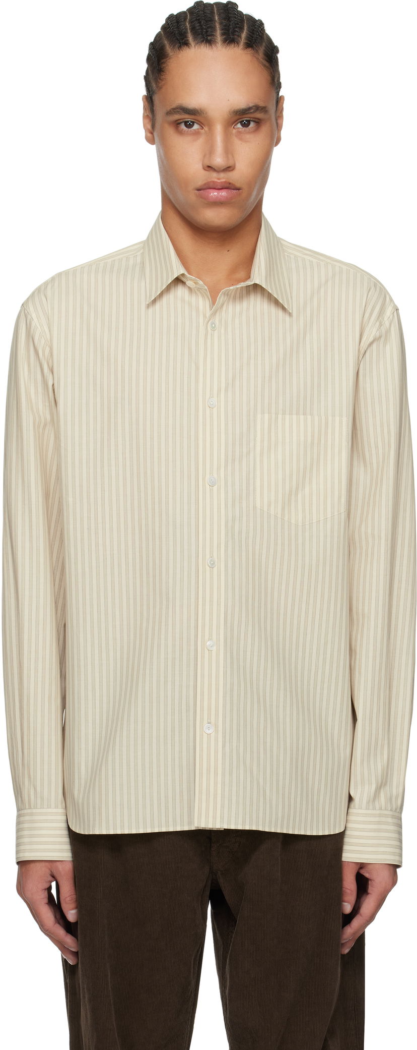 Paita The Row The Row Ashford Striped Shirt Beige | 851-W3585