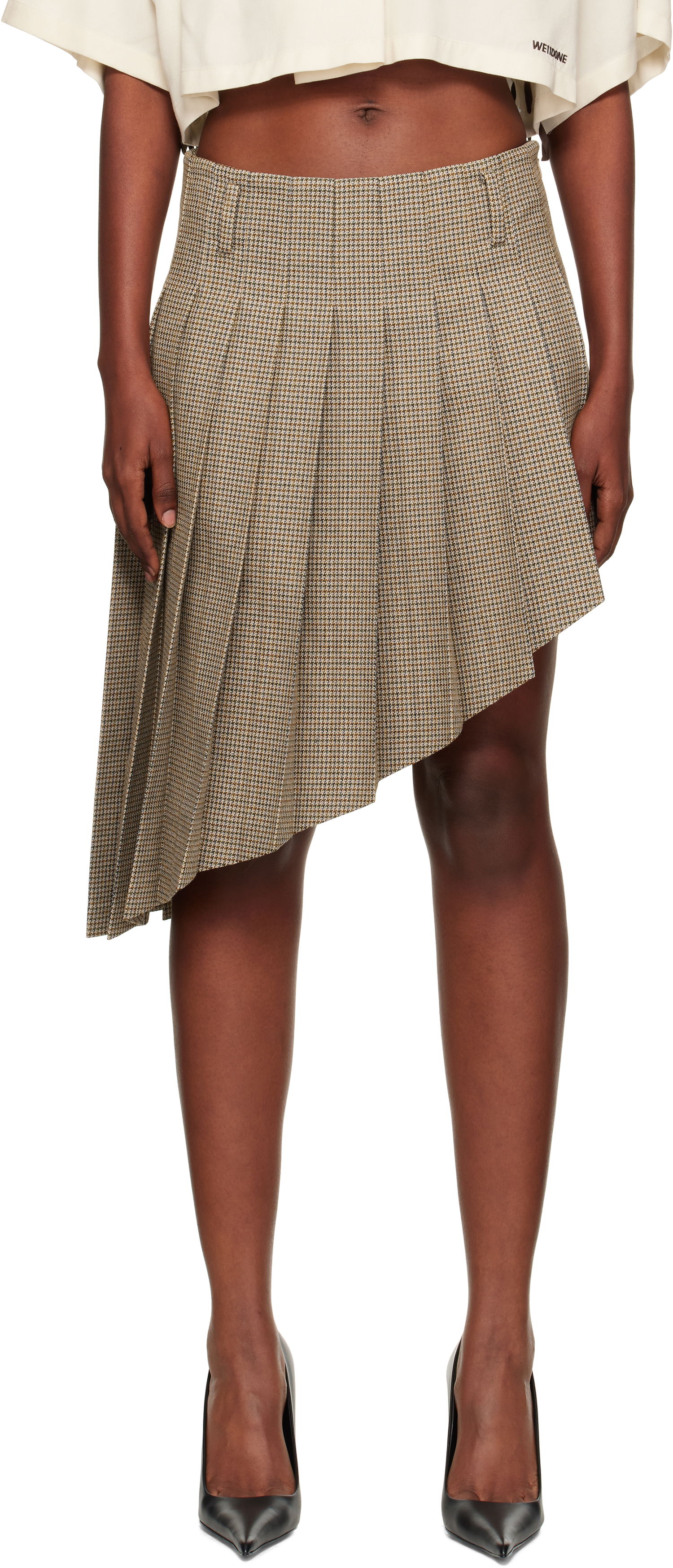 Hame We11done We11done Asymmetric Checked Midi Skirt Ruskea | WD-SK2-25-276-W-BG, 0