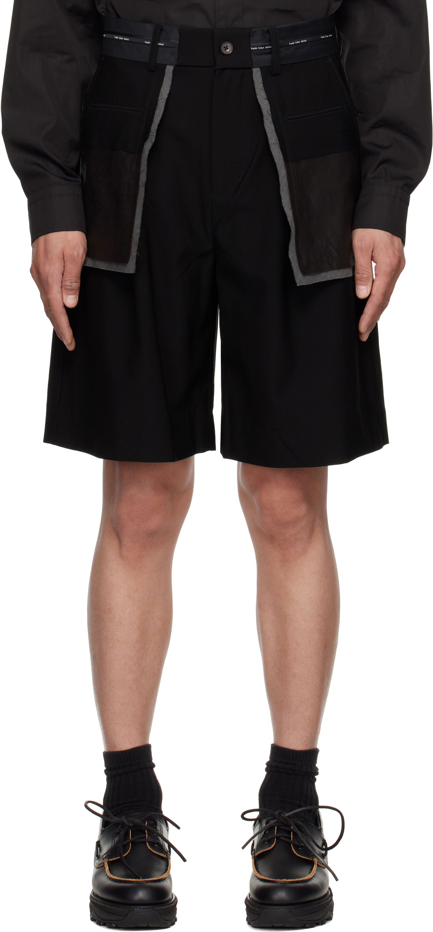 Shortsit Feng Chen Wang Feng Chen Wang Deconstructed Patchwork Shorts Musta | FUS19ST02, 0