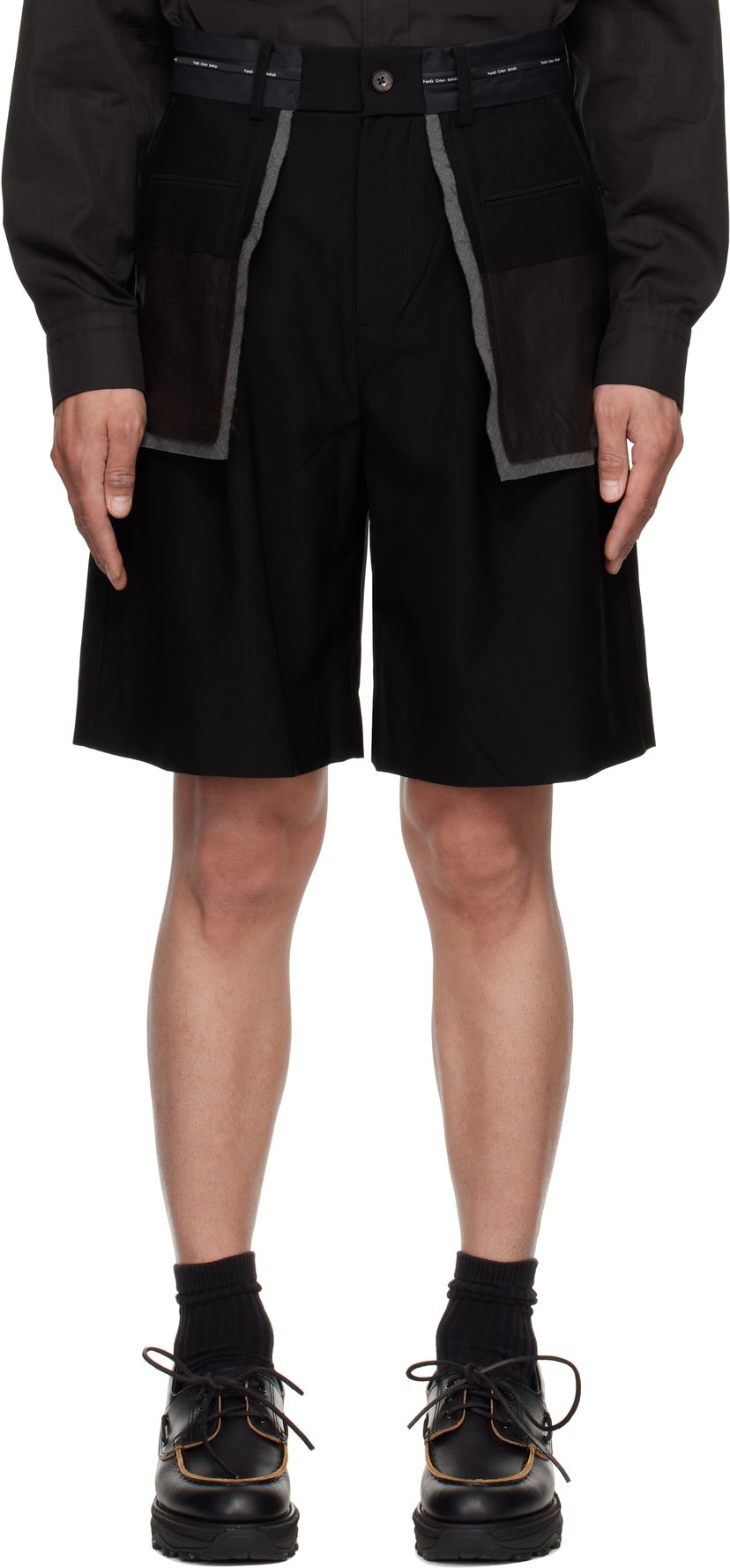 Shortsit Feng Chen Wang Feng Chen Wang Deconstructed Patchwork Shorts Musta | FUS19ST02