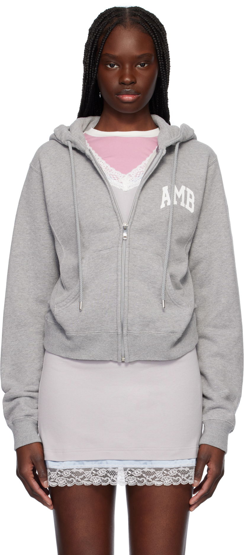 Huppari Ambush AMBUSH 'AMB' Graphic Zip-Up Cropped Hoodie Harmaa | 12115407