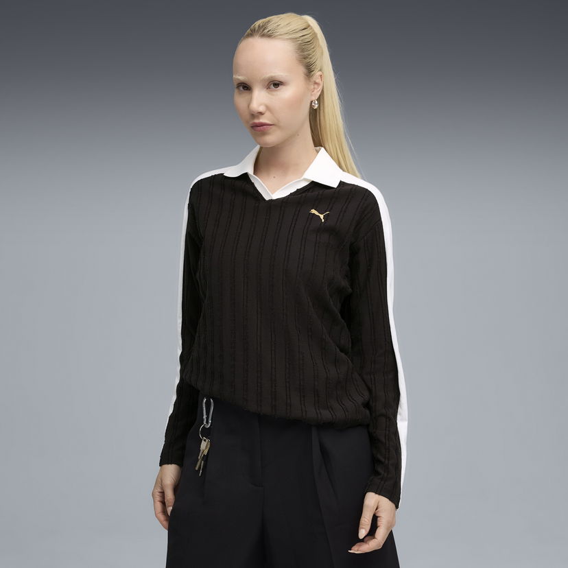 Poolopaita Puma Women's T7 Relaxed Long Sleeve Polo Musta | 632141_01